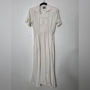 Vintage White Double-Breasted Midi Dress with pleated full skirt Retro Women 4